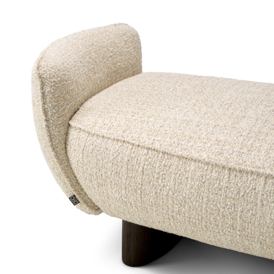 Bench by Eichholtz Stirling in beige Winslow chenille upholstery on a charcoal finish solid wood base with long silhouette