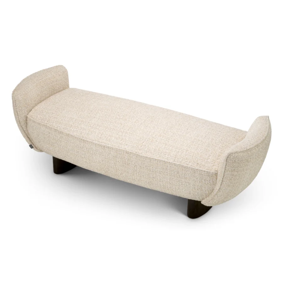 Bench by Eichholtz Stirling in off-white Winslow chenille upholstery with charcoal wooden base and curved end supports