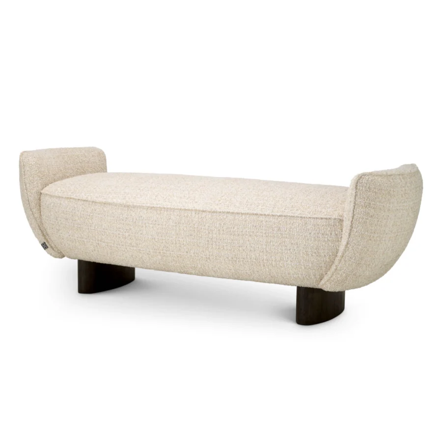 Bench by Eichholtz Stirling in light beige Winslow chenille upholstery with curved silhouette and charcoal support blocks