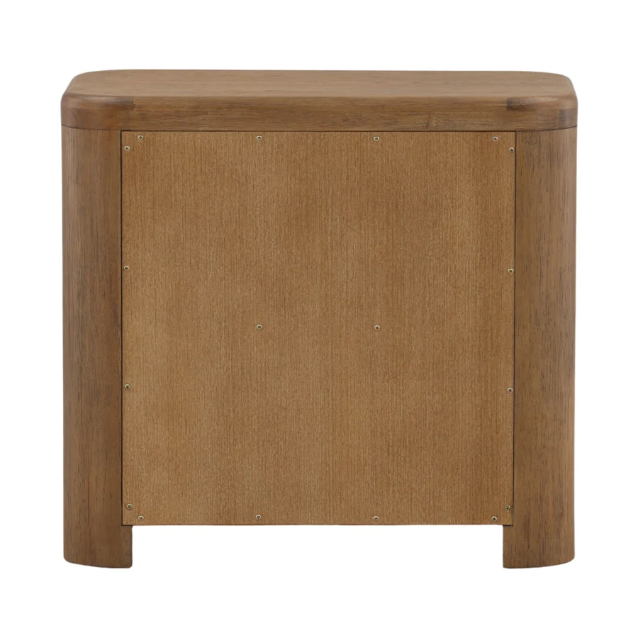 Nightstand by Dovetail Chadwick in rubber wood and oak veneer with rich brown finish plus two rectangular drawer storage