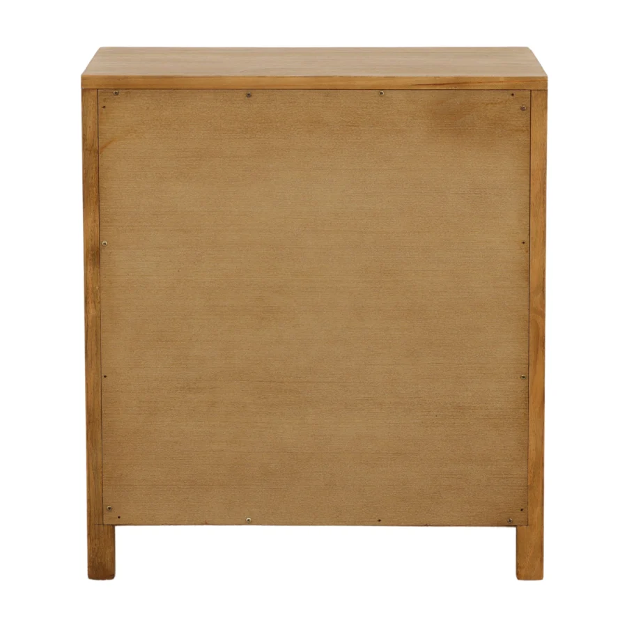 Nightstand by Dovetail Emmalyn in pine wood with light warm wash finish, showing rectangular silhouette and linear texture