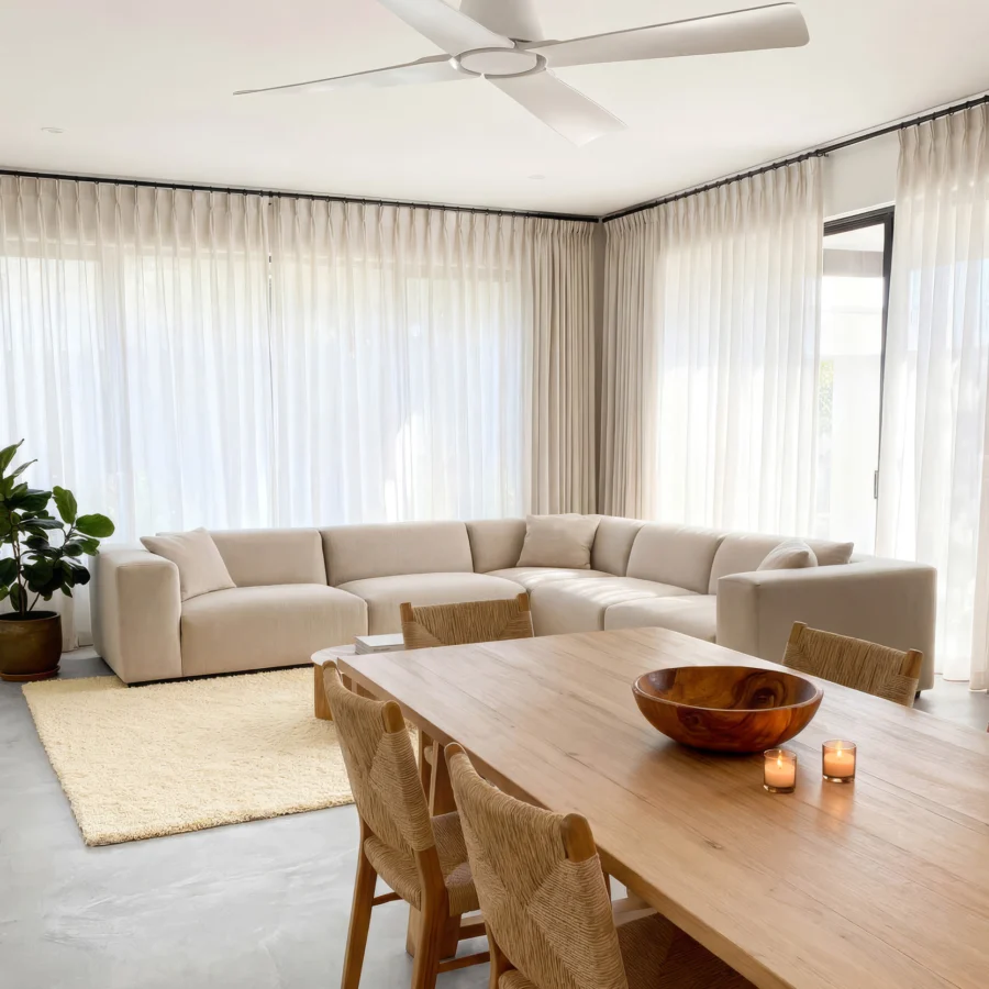 Ceiling fan by Faro Barcelona in white with four blades and matte metal finish