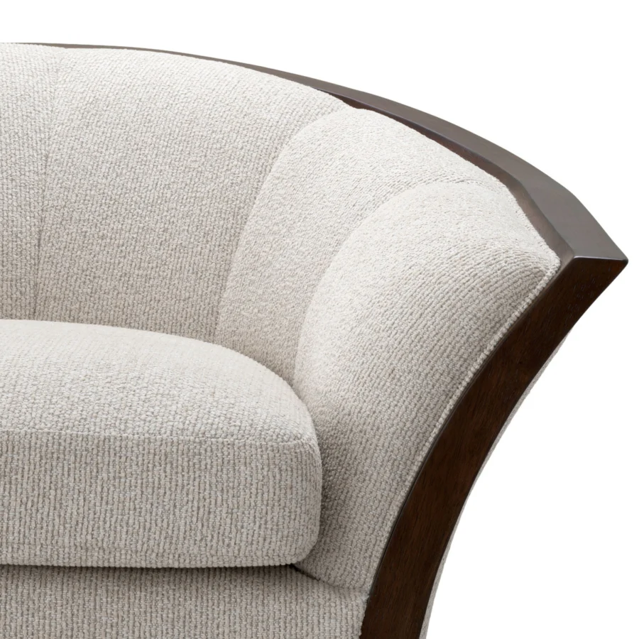 Lounge chair by Eichholtz Bleecker in Palmer Beige woven upholstery and mahogany wood with semi-gloss finish, channel back
