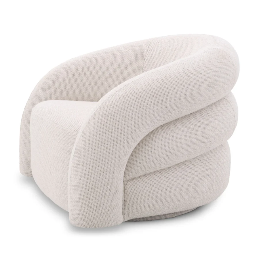 Armchair by Eichholtz Novelle in off-white Lyssa upholstery with textured woven finish and continuous rounded silhouette