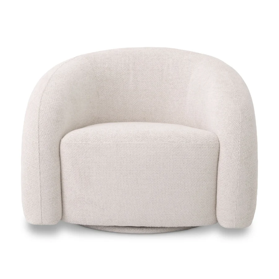 Lounge chair by Eichholtz Novelle in off-white Lyssa upholstery with woven texture, barrel silhouette and swivel base