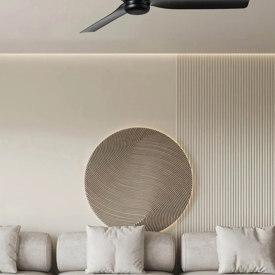 Ceiling fan by Faro Barcelona Punt Tub in metal with matte black finish and three symmetrical blades for quiet airflow