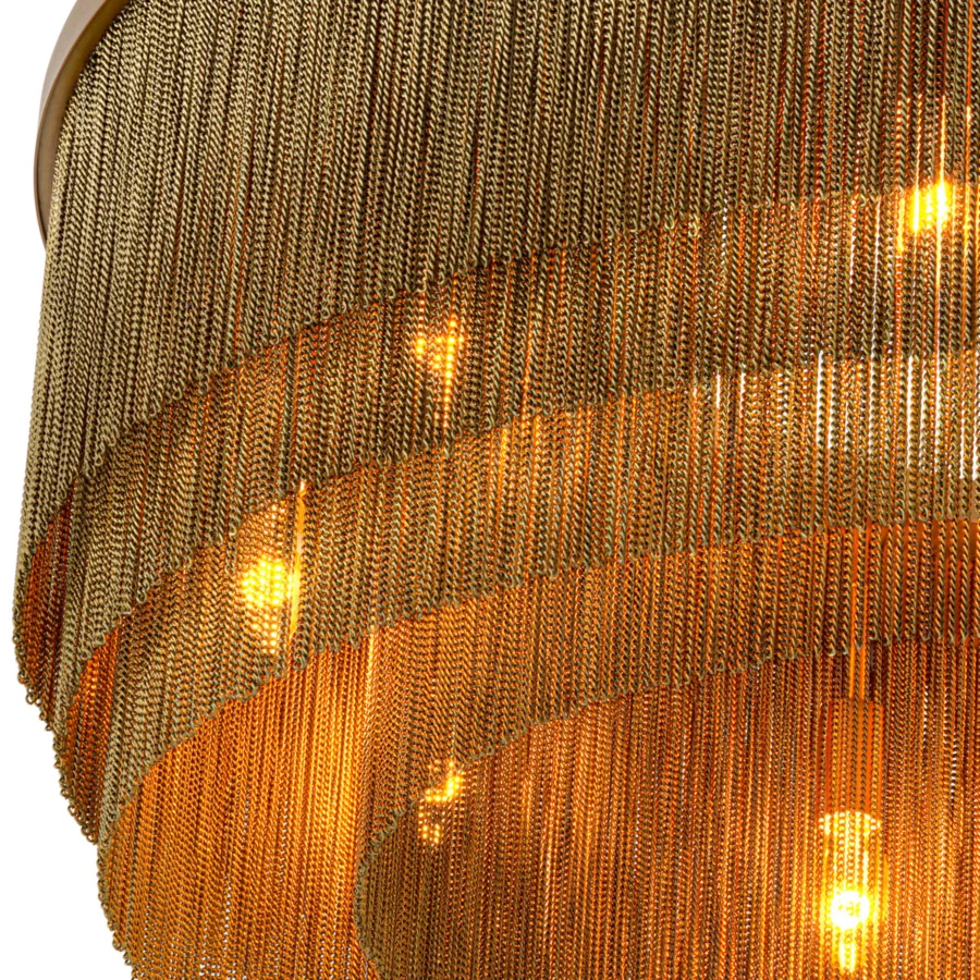 Suspension lamp by Eichholtz, constructed from metal chains with antique brass finish, forming cascading layers