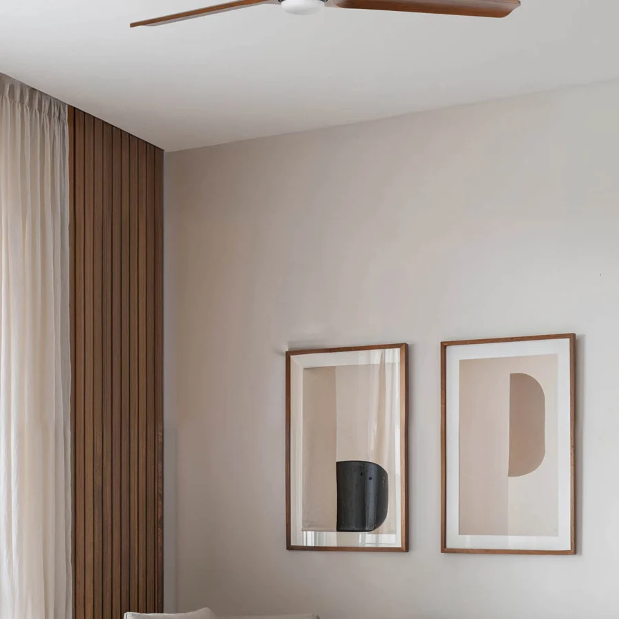 Ceiling fan by Faro Barcelona with matte black metal housing and pine blades in a medium brown finish plus glass…