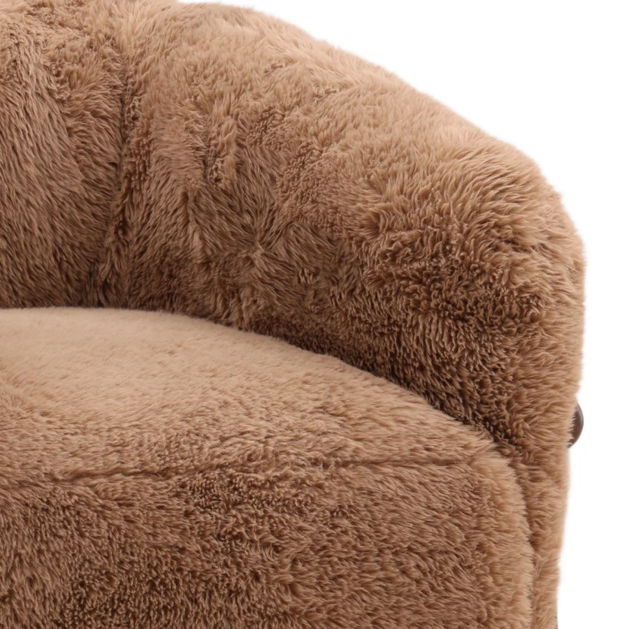 Occasional chair by Dovetail in light tan faux fur upholstery, built with a rubber wood frame and polyester finish