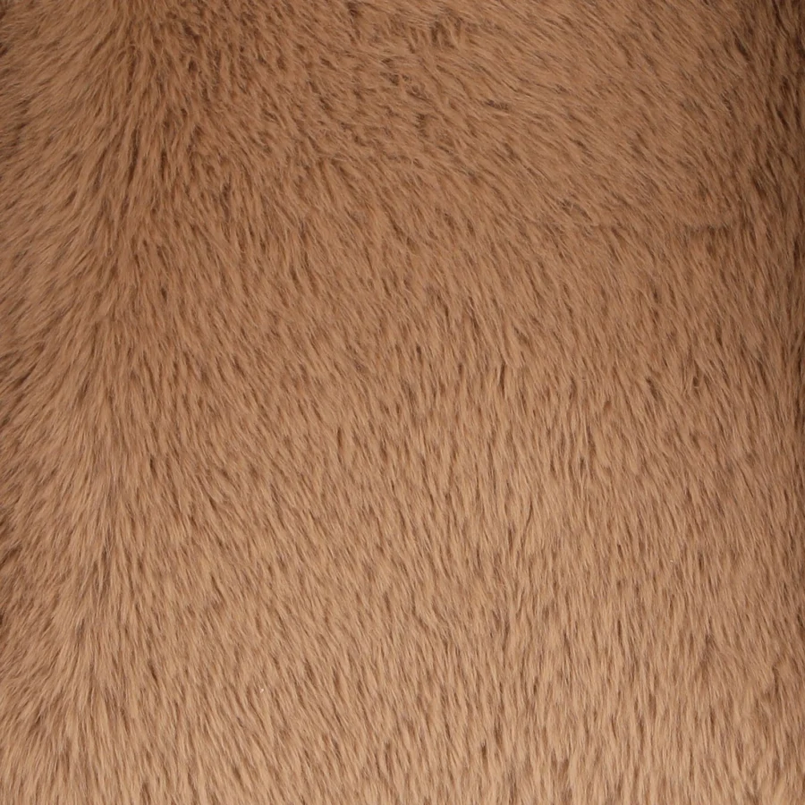 Occasional chair by Dovetail featuring polyester faux fur upholstery in camel brown and rubber wood frame