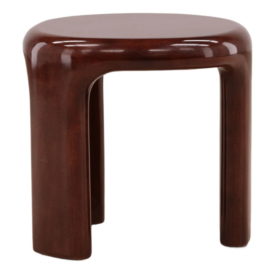 Side table by Dovetail Kevelyn in concrete with brown speckled pattern, lacquered finish and organic curved leg geometry
