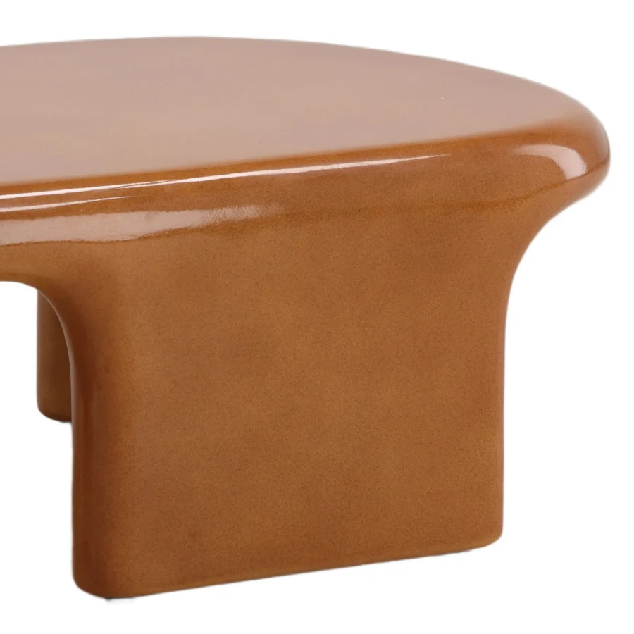 Coffee table by Dovetail Kevelyn in concrete with medium brown tone and high-gloss finish, featuring monolithic silhouette