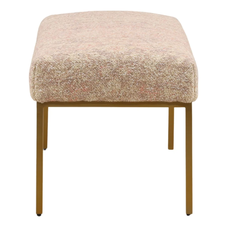 Bench by Dovetail Home in multicolored pink and beige tweed cotton fabric with steel legs in satin gold finish