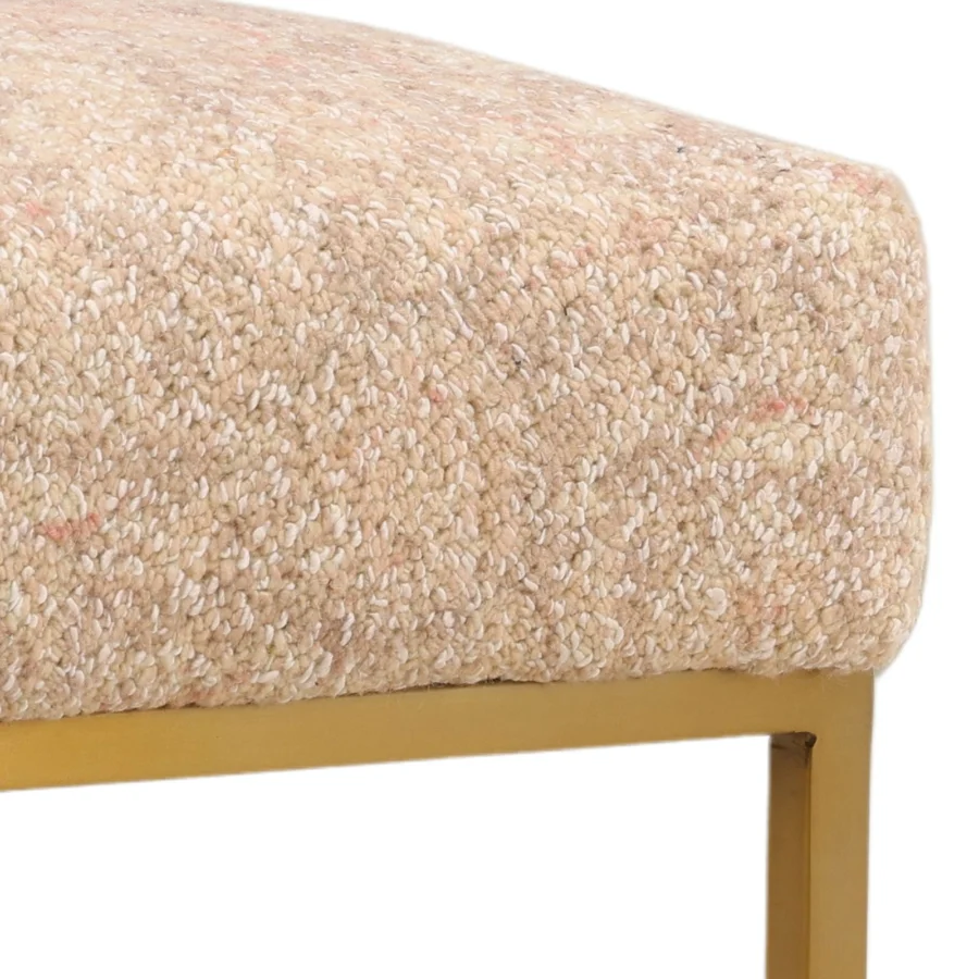 Bench by Dovetail featuring beige bouclé cotton fabric upholstery and steel frame in matte gold finish