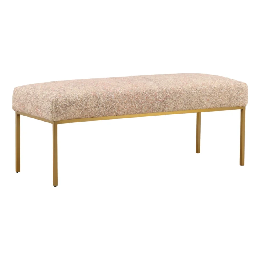 Bench by Dovetail with multicolored tweed cotton upholstery plus a steel frame in a brushed gold toned finish