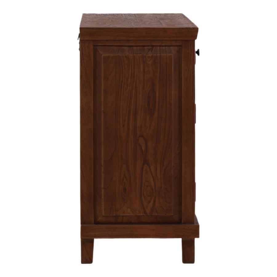 Sideboard by Dovetail crafted from solid mango wood featuring a satin finish, rectangular shape, tapered legs, and raised panels