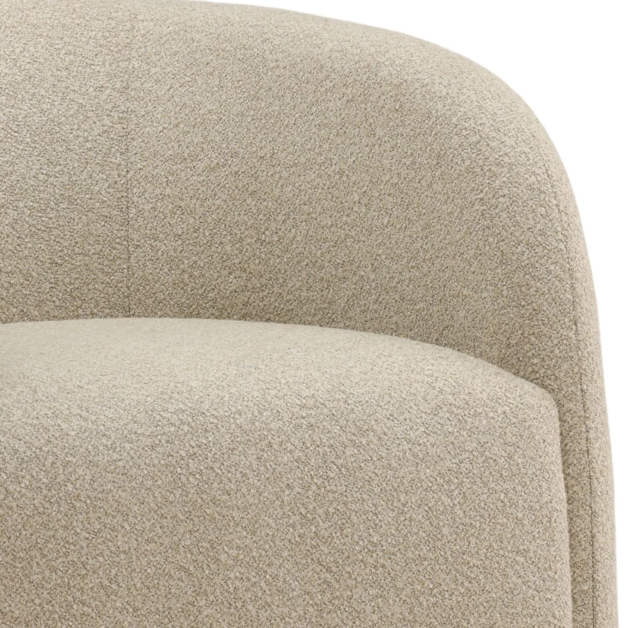 Swivel chair by Dovetail in multi-tonal beige and off-white boucle upholstery with a rounded low-profile silhouette