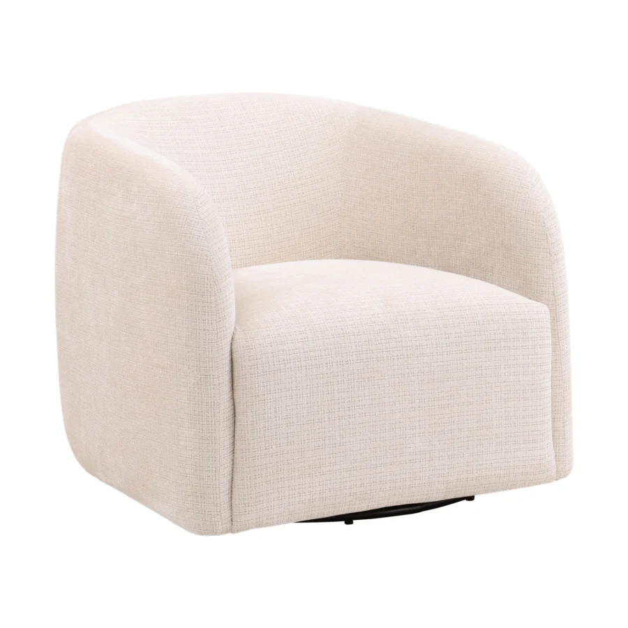 Swivel chair by Dovetail in off-white boucle upholstery with a barrel-back silhouette and concealed rotating base design