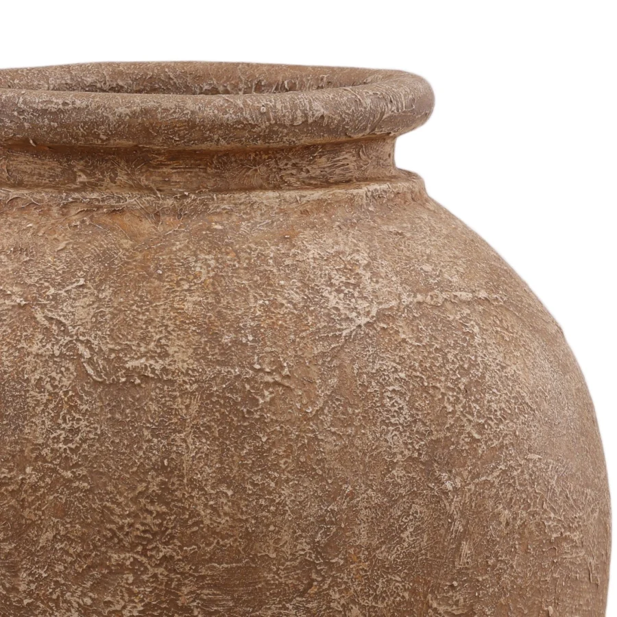 Planter by Dovetail in fiber cement with weathered terracotta brown, mottled beige and off-white matte textured finish
