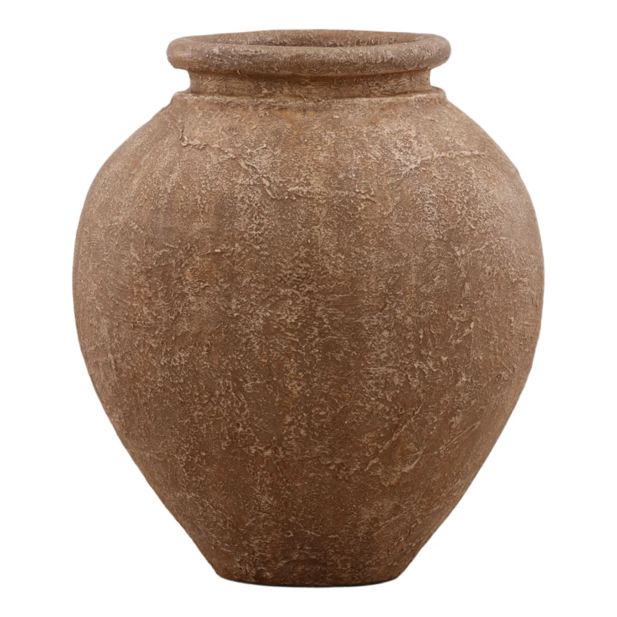 Pot by Dovetail in brown fiber cement with an amphora shape and matte textured finish that mimics aged earthenware base