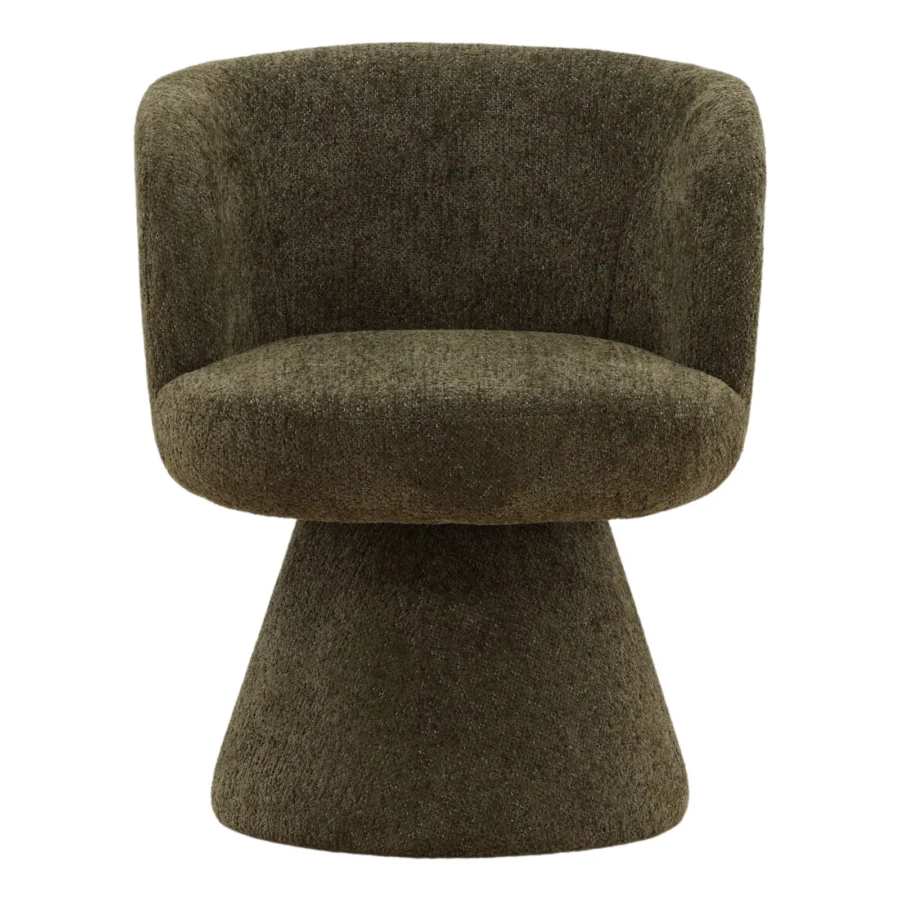 Dining chair by Dovetail Omaira featuring olive drab polyester fabric upholstery and a matte textured finish pedestal base