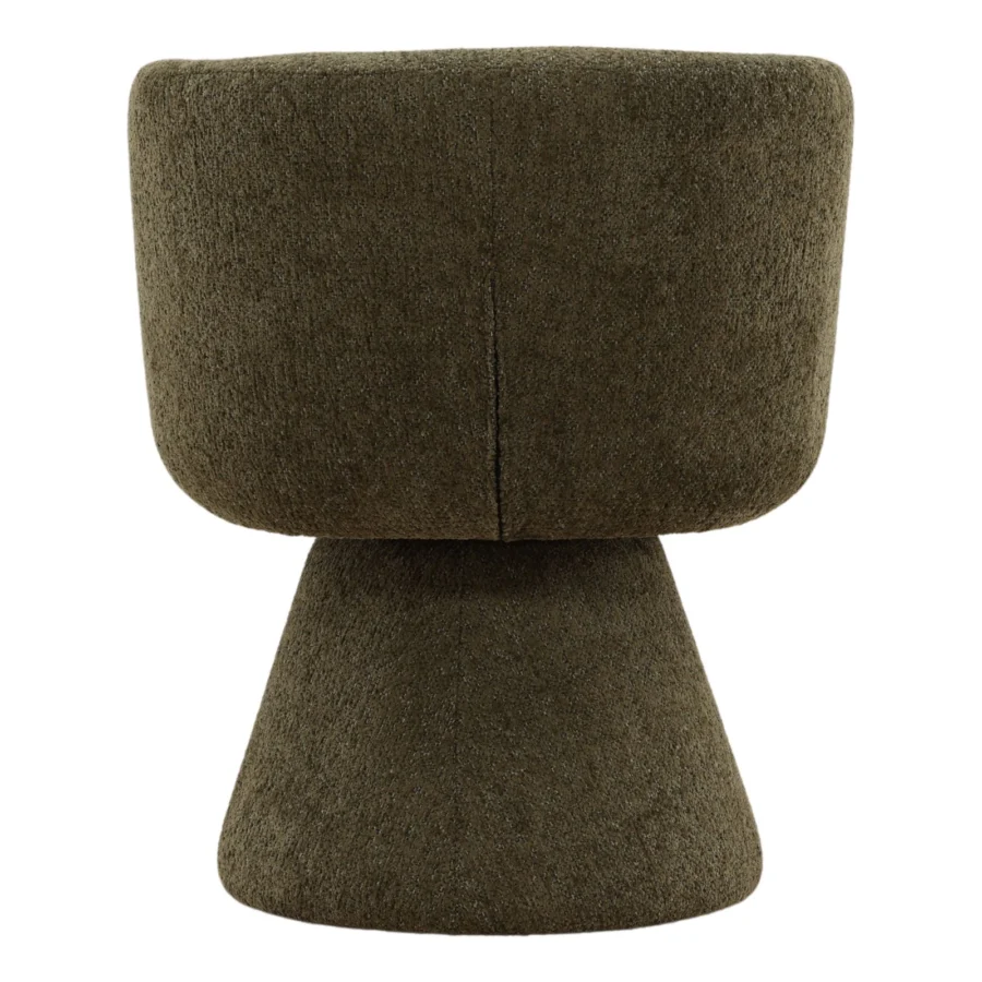 Dining chair by Dovetail Omaira in olive-brown polyester upholstery with nubby texture, cylindrical seat, swivel base