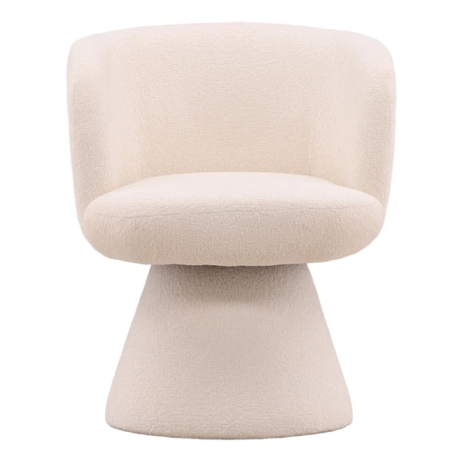 Dining chair by Dovetail Omaira in cream polyester upholstery with a looped pile finish, curved barrel frame and swivel base