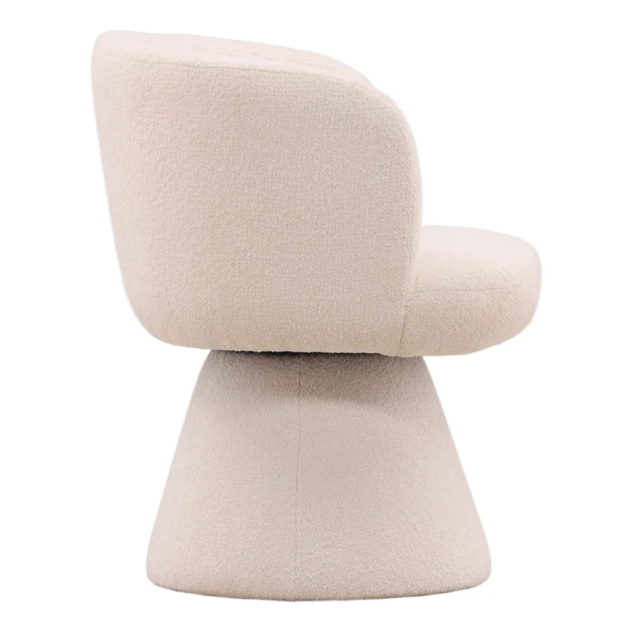 Dining chair by Dovetail Omaira in cream textured performance polyester with looped bouclé finish and swivel pedestal base