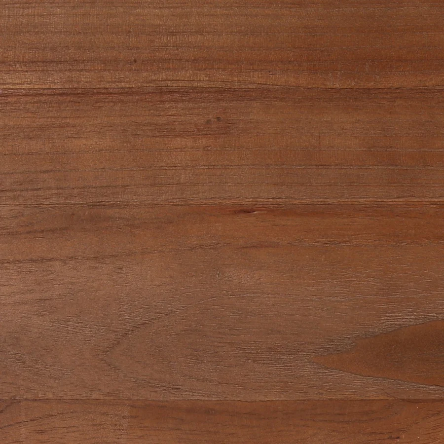 Console by Dovetail Avira in mindi wood with rich brown finish, showing rustic medium surface and linear grain patterns