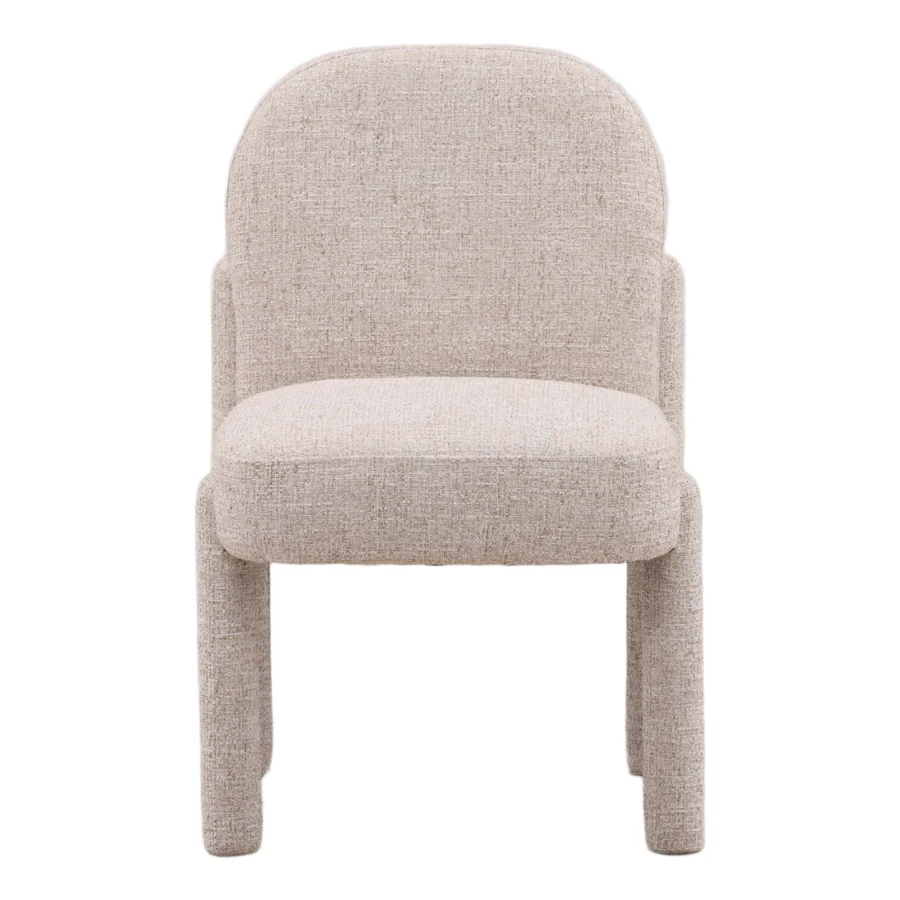 Dining chair by Dovetail Sans in neutral beige heathered polyester acrylic linen blend fabric upholstery with matte finish