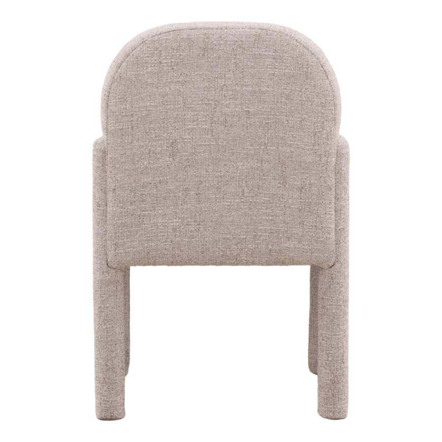 Dining chair by Dovetail in beige textured polyester acrylic linen blend featuring rounded backrest and fabric encased legs