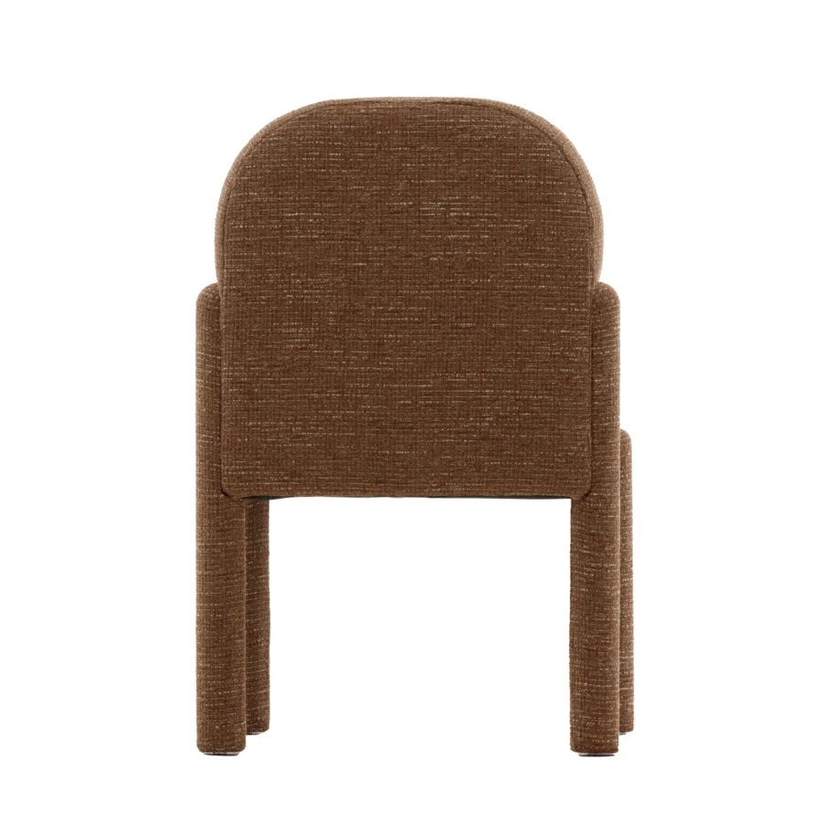 Dining chair by Dovetail Sans in medium-brown woven fabric blend upholstery featuring integrated armrests and rectangular legs