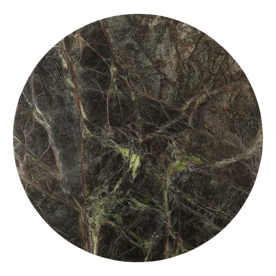 Coffee table by Dovetail crafted from natural marble in dark green and black with light grey brown veining polished finish