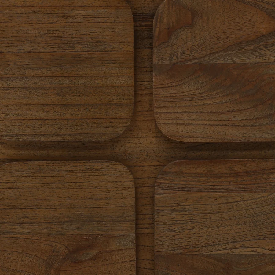 Sideboard by Dovetail in wood with medium brown matte finish, showing three-dimensional grid pattern of square panels