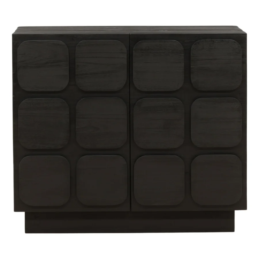 Sideboard by Dovetail crafted from wood featuring dark charcoal black matte textured finish and geometric grid doors