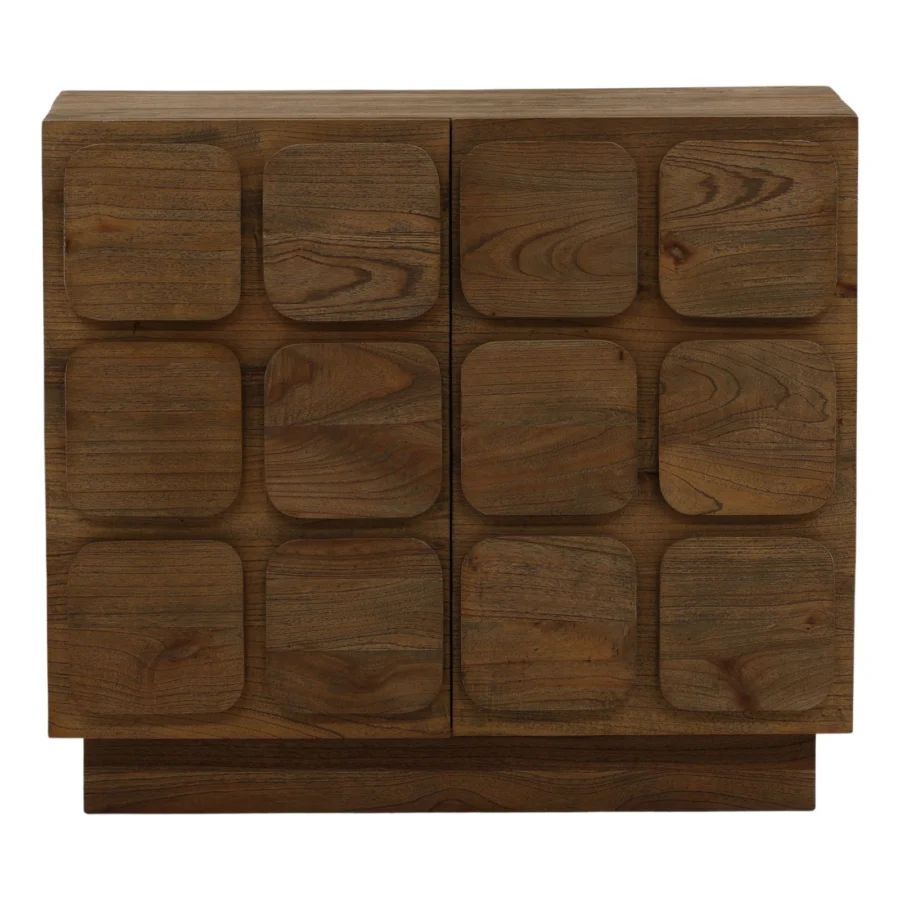 Sideboard by Dovetail in brown wood with matte finish, recessed plinth base plus twelve square panels on front doors