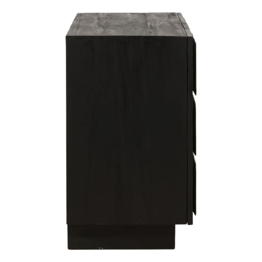 Sideboard by Dovetail in wood with matte dark finish, showing charcoal grey tones through natural grain on a rectangular unit
