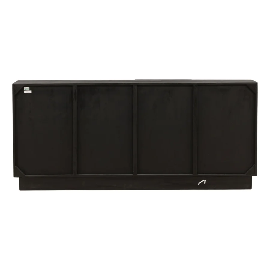 Sideboard by Dovetail in wood with matte black finish, featuring a linear frame, recessed plinth base and diagonal front panel…