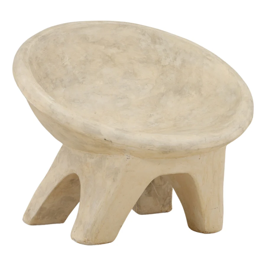 Lounge chair by Dovetail in off-white cream solid molded material with a textured matte finish, featuring support feet