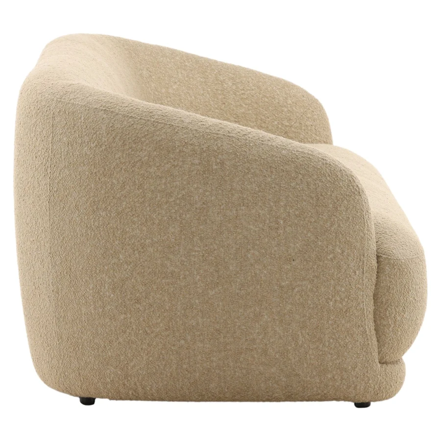 Sofa by Dovetail Yulissa in beige boucle-like upholstery with continuous curved backrest and dark feet on hardwood frame