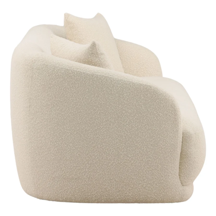 Sofa by Dovetail in off-white cream woven fabric, featuring a low silhouette and thick seat cushion
