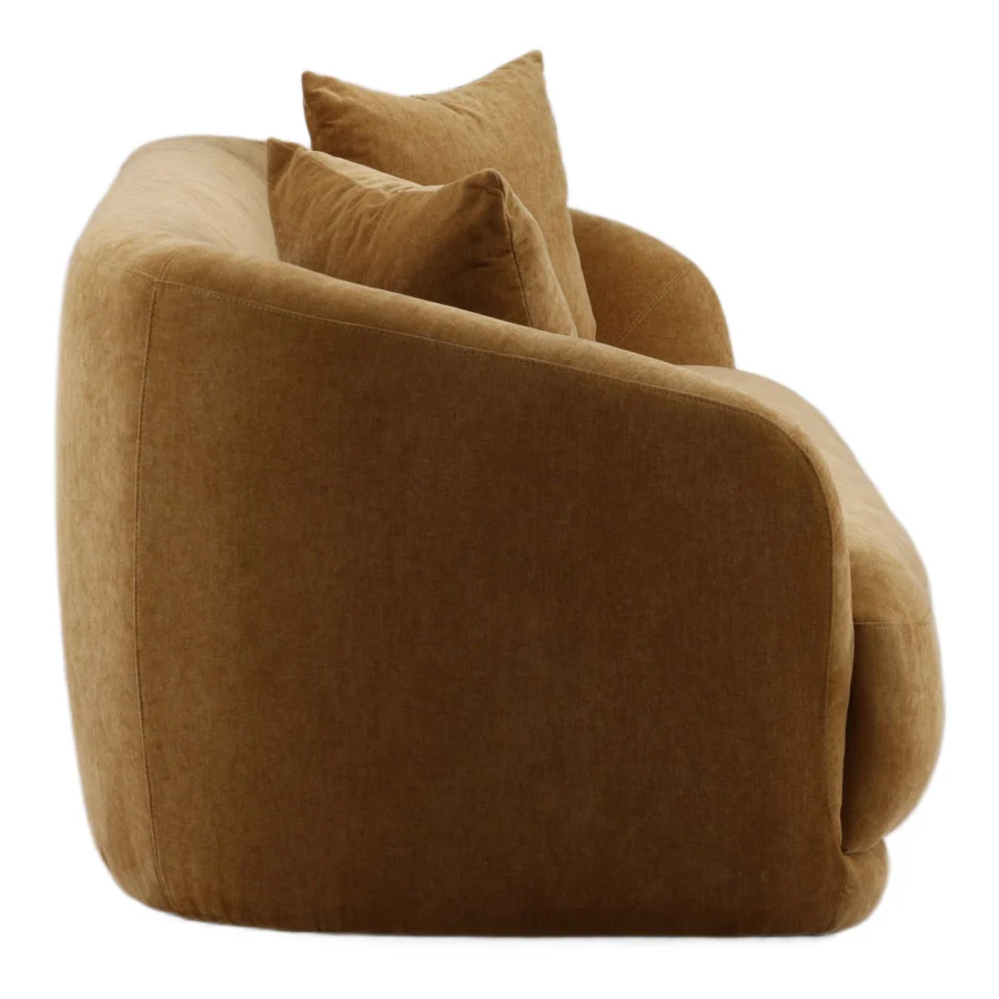 Sofa by Dovetail in tan matte fabric with hardwood frame plus S-spring construction including two matching scatter pillows