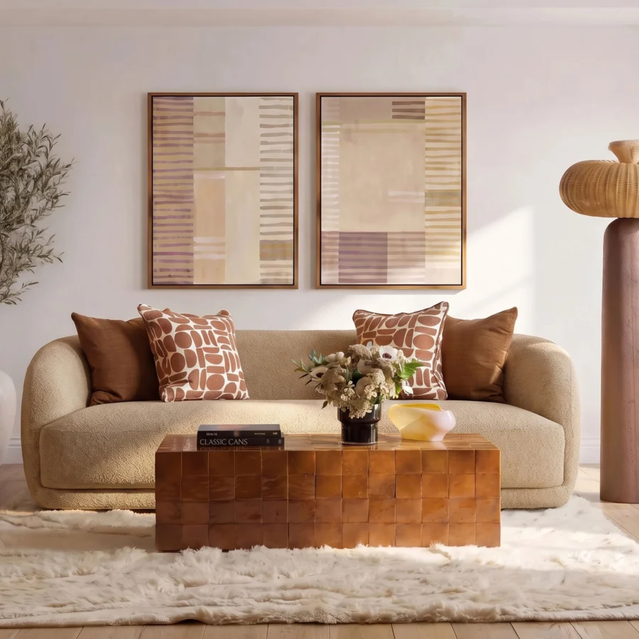 Sofa by Dovetail featuring a hardwood frame and boucle textured upholstery in light beige
