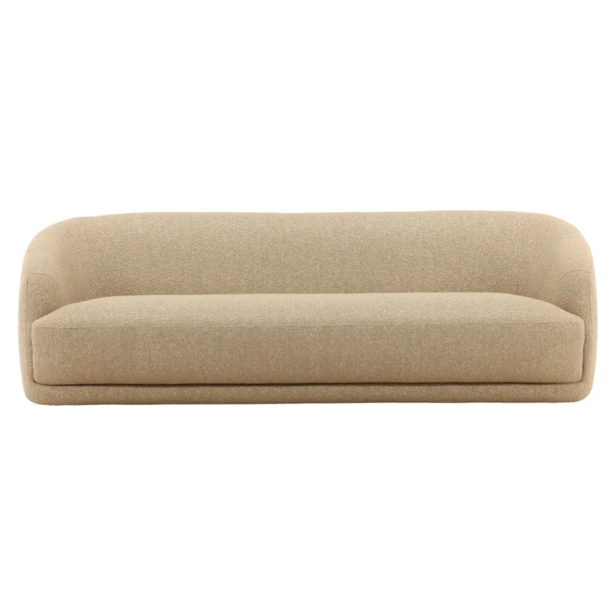 Sofa by Dovetail Yulissa in beige neutral fabric with dense weave, rounded armrests, and a low profile hardwood frame