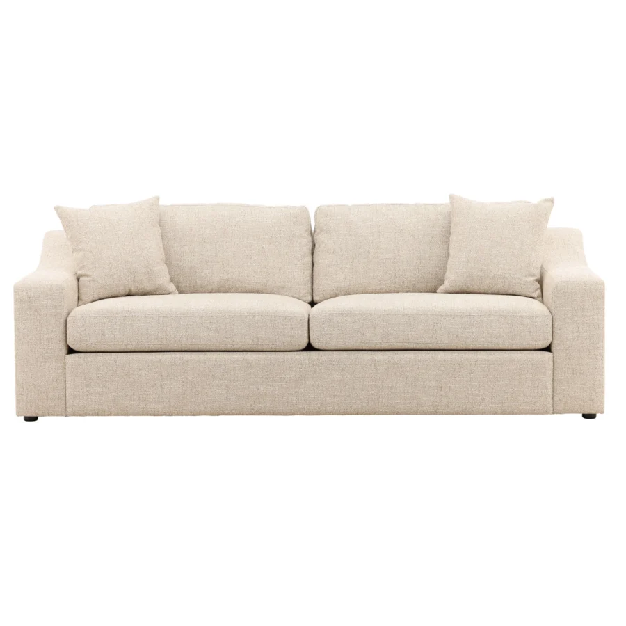 Sofa by Dovetail Emma in beige textured fabric upholstery with a woven appearance and a matte finish on hardwood frame