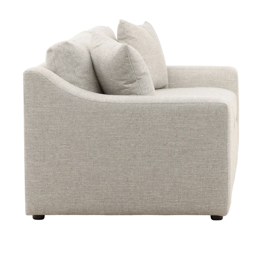 Sofa by Dovetail in light beige woven fabric upholstery over hardwood frame featuring track arms and dark feet