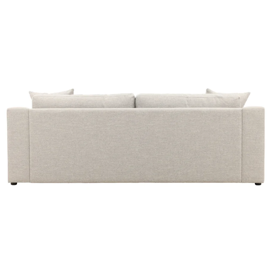 Sofa by Dovetail with hardwood frame and light beige textured woven fabric in matte finish featuring squared armrests