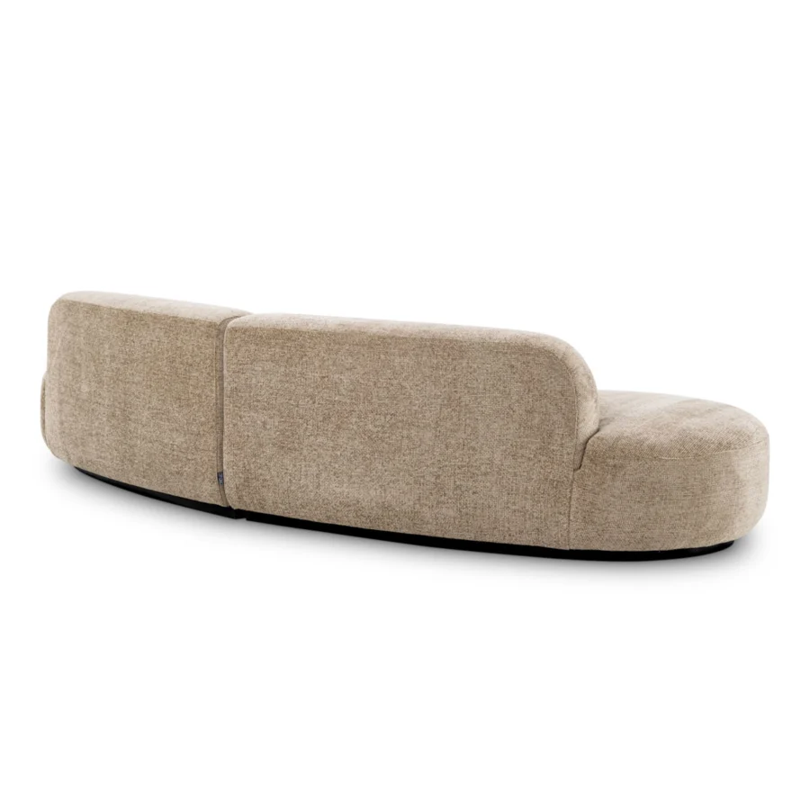 Sofa by Eichholtz Björn S in Lyssa Sand upholstery with a curved silhouette resting upon a dark matte finished plinth…