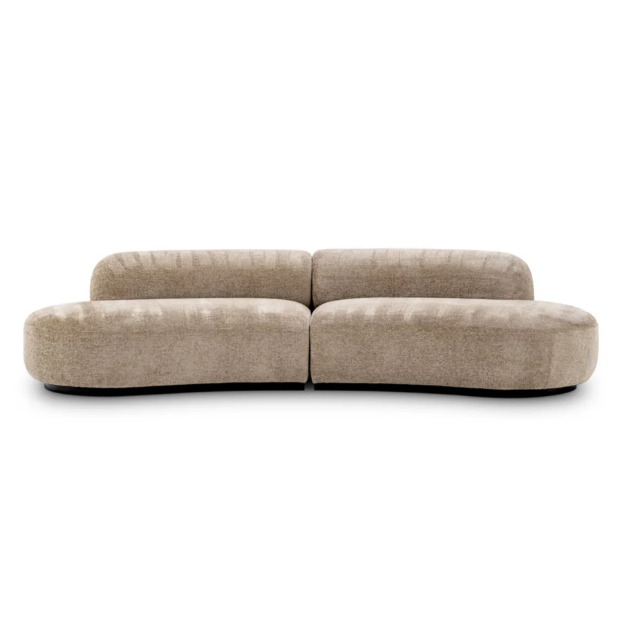 Sofa by Eichholtz Björn S in Lyssa Sand fabric featuring a curvilinear armless silhouette and black wooden base