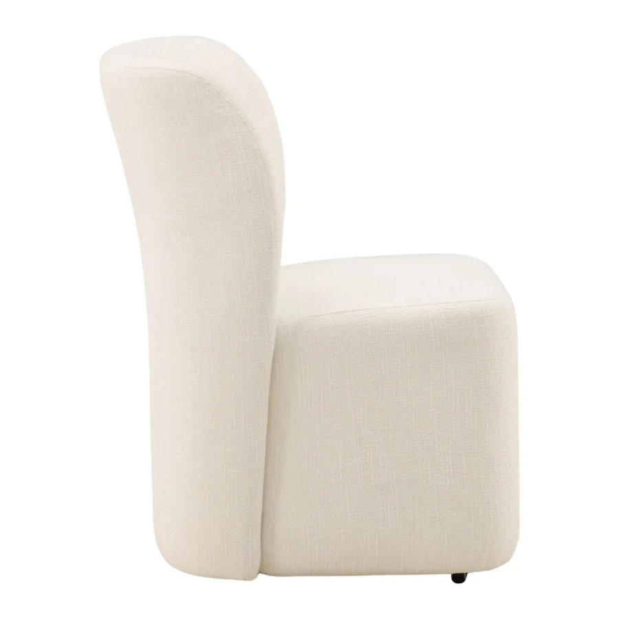 Dining chair by Dovetail in cream textile upholstery featuring an arched backrest and a square seat with textured finish